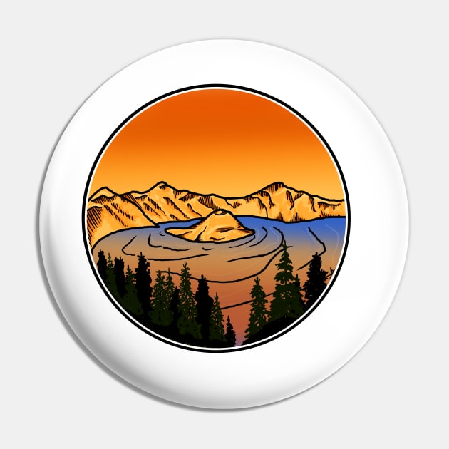 Crater Lake Sunset Pin by FernheartDesign