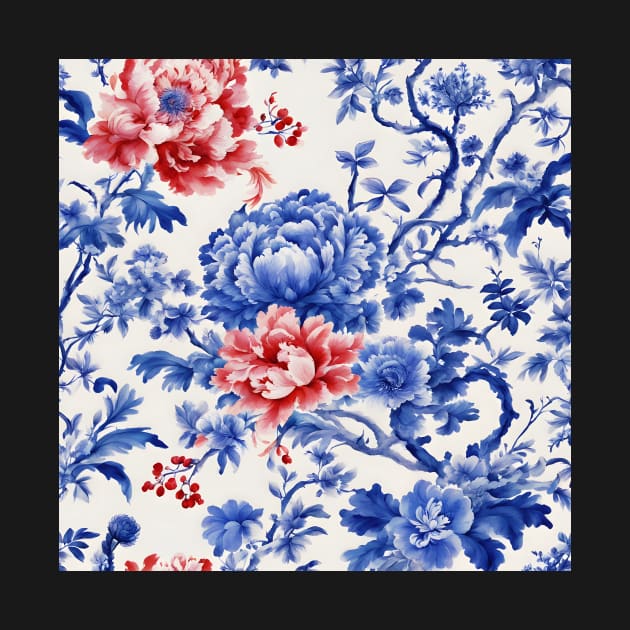 Blue and red French toile de jouy by SophieClimaArt