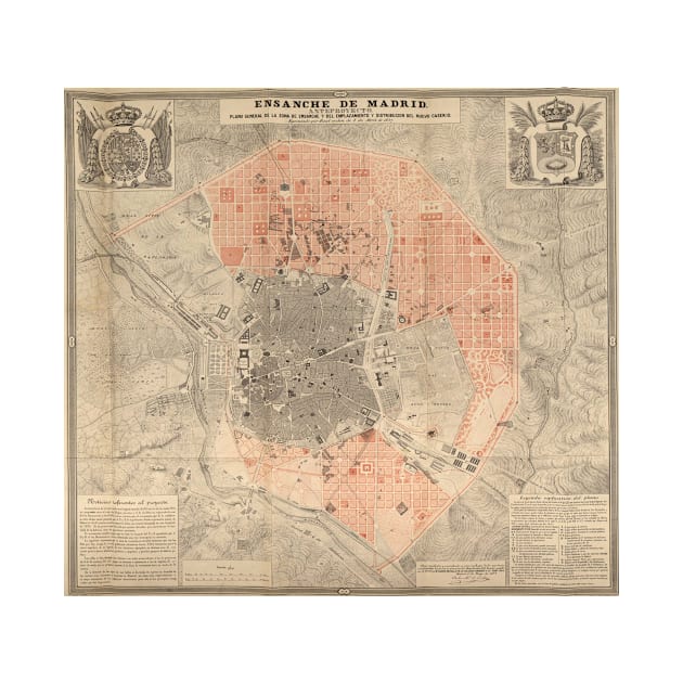 Vintage Map of Madrid Spain (1861) by Bravuramedia