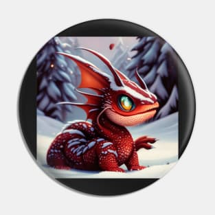 Baby Red Dragon with Fins in the Snow Pin