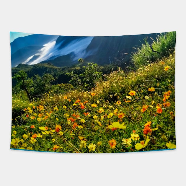 Green Nature Mountains Scene Tapestry by Haministic Harmony