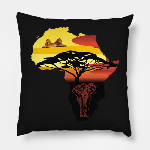 africa, elephant, lion Pillow by hottehue