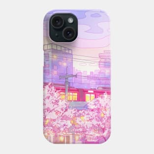 The Tokyo city, train and the purple sunset Phone Case