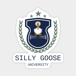 Silly Goose University - Angry Cartoon Goose Blue Emblem With Green Details Magnet