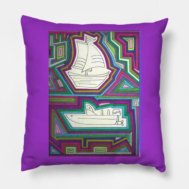 Sailing Away Pillow by Loose Tangent Arts