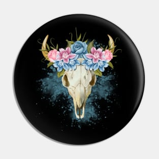 Animal skull with flowers in boho hippie style Pin