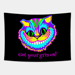 Get Your Grin On Psychedelic Cat Tapestry