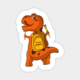 cartoon cute little dinosaur illustration design carrying bag holding pencil and brush Magnet