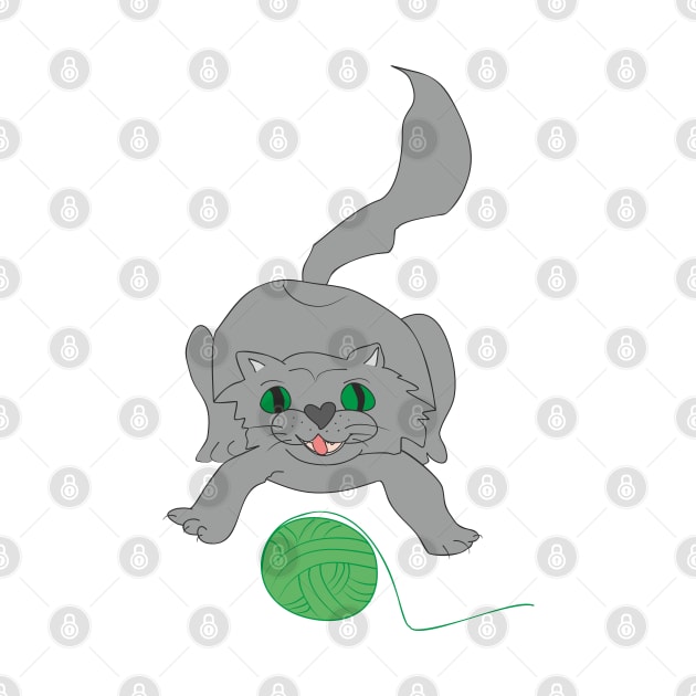 A cat plays with a ball of thread by Alekvik