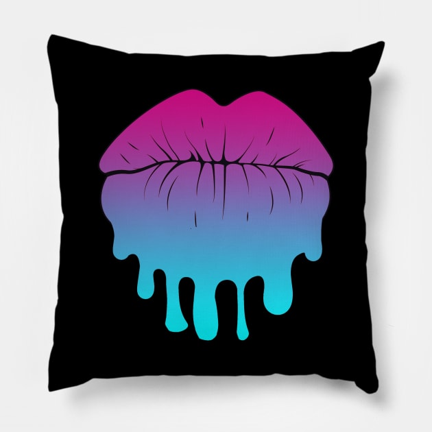 Vaporwave Dripping Lips Pursed Pillow by aaallsmiles