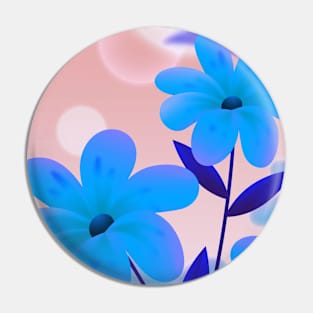 Flowers Art Aqua Blue Pin