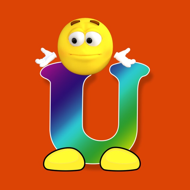 Letter U Alphabet Smiley Monogram Face Emoji Shirt for Men Women Kids by PatrioTEEism