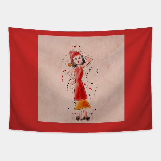 Happy Christmas Dancing Diva Elf Tapestry by gldomenech