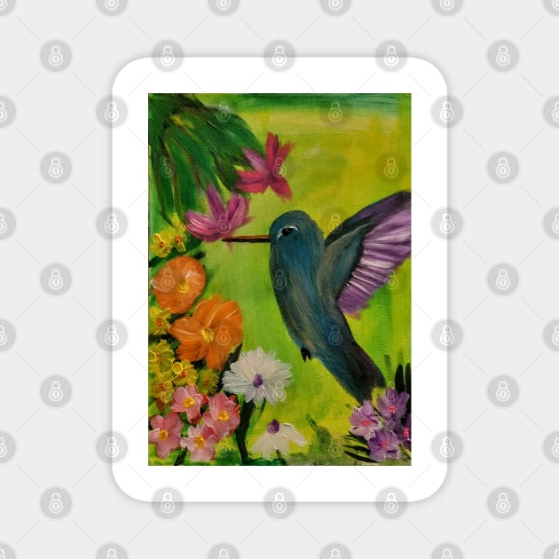 hummingbird feeding on some nectar on a 12x16inc stretch canvas. Magnet by kkartwork