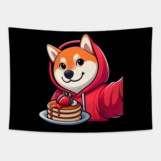 Shiba Inu Strawberry Pancakes Selfie Time Tapestry