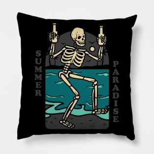 Drunk skeleton in summer paradise Pillow