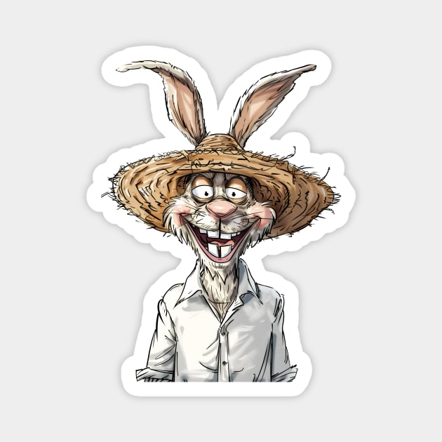 Easter Bunny Straw Hat Magnet by JunkyDotCom