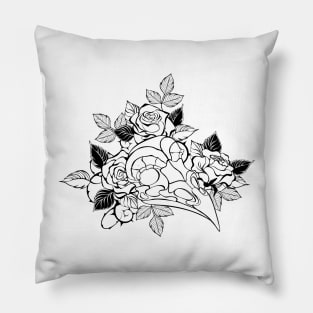 Bird Skull with Roses Pillow