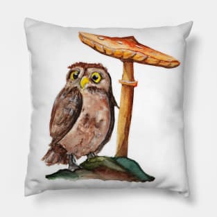 Watercolour - Owl mushroom Pillow