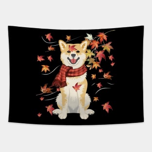 Maple Dog Leaf Fall Hello Autumn Funny Shiba Inu Lover Tapestry