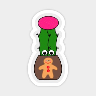 Cute Cactus Design #342: Hybrid Cactus In Gingerbread Man Pot Magnet