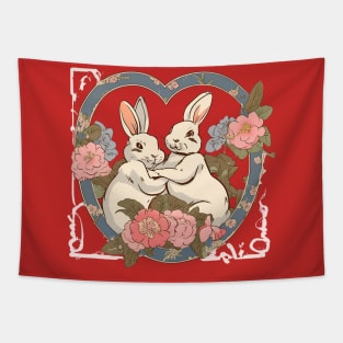 Rabbit Bunny in Love Combating Fight Couple Love Martial Arts Fighter Tapestry