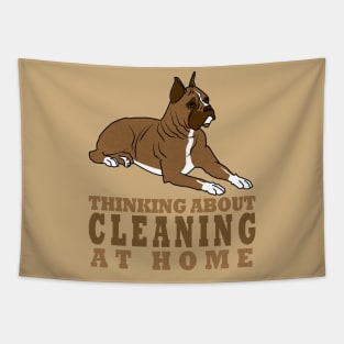 Boxer thinking about cleaning at home Tapestry