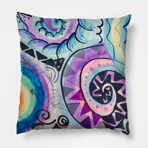 Abstract Rainbow Spirals Pillow by Lady Lilac