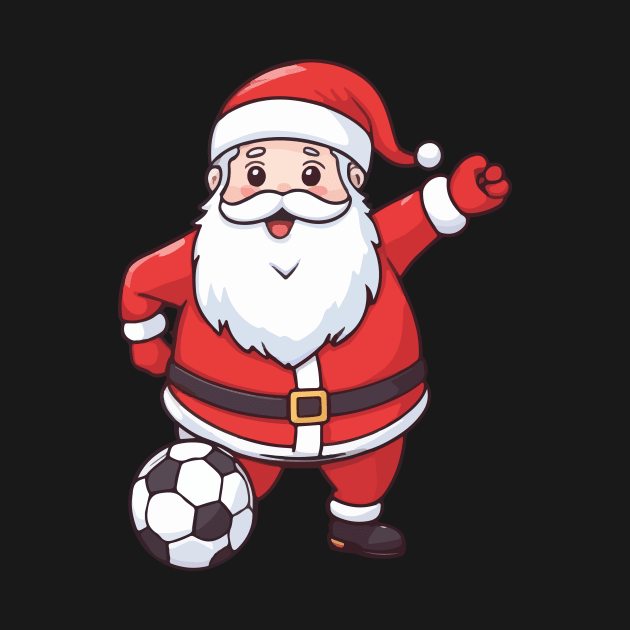 Kawaii Santa Playing Soccer by Rishirt