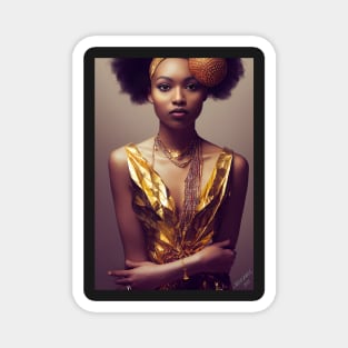 Beautiful Black Woman Wearing Unique Gold Dress Magnet