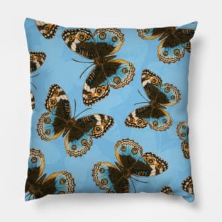 Blue Pansy Butterfly pattern on blue Pillow
