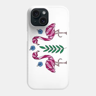 Geometric Flamingos and Hibiscus Flowers Phone Case