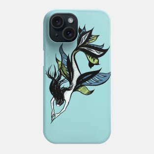 Beautiful mermaid ink drawing in blue and green Phone Case