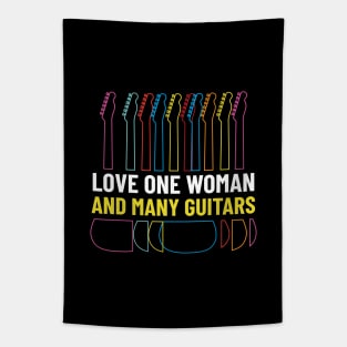 Love One Woman and Many Guitars Guitar Outline Tapestry