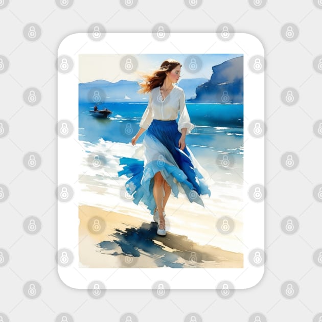 woman walking by the beach Magnet by A&A