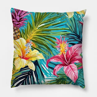 Tropical Oasis - Exotic Palm Leaves and Pineapple Pattern Pillow