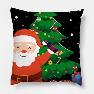 Funny Santa Drinking Wine Christmas Tree Pillow