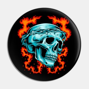 skull head jesus crown on fire Pin