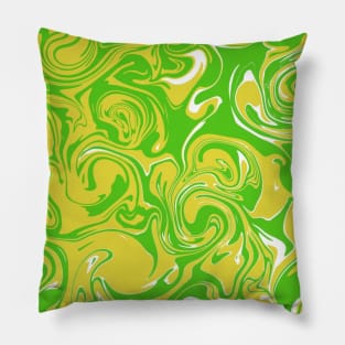 Green and Yellow Marble Swirl Abstract Art Design Pillow