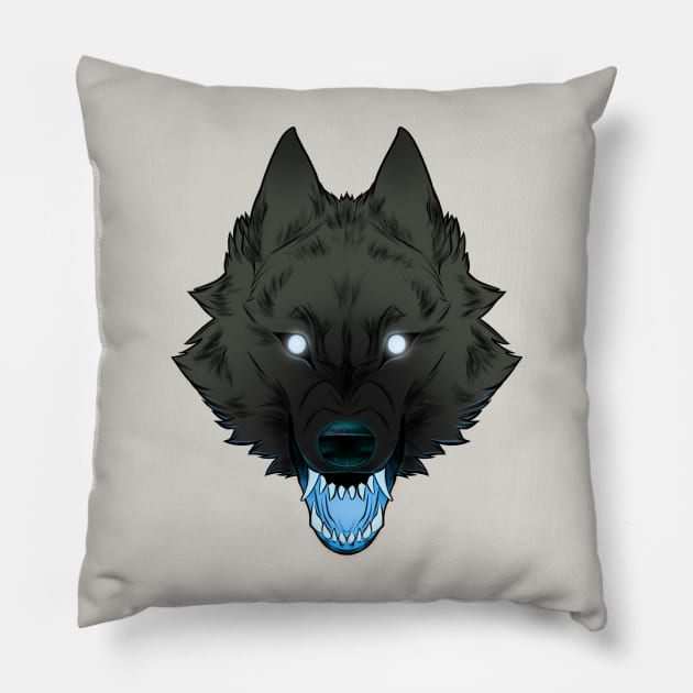 Blue Wolf Pillow by RioBurton