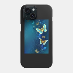 Golden Butterflies on a Blue Background Phone Case