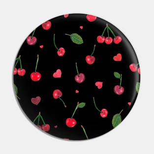 Cherries and red hearts beautiful summer pattern Pin