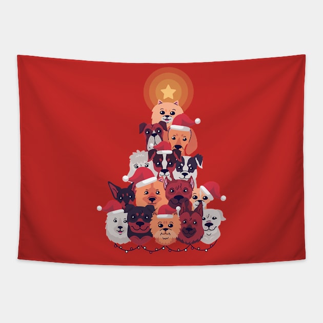 Christmas dog tree Tapestry by CatsAndDogs