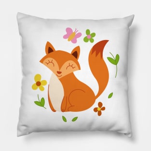 Adorable little fox with flowers Pillow