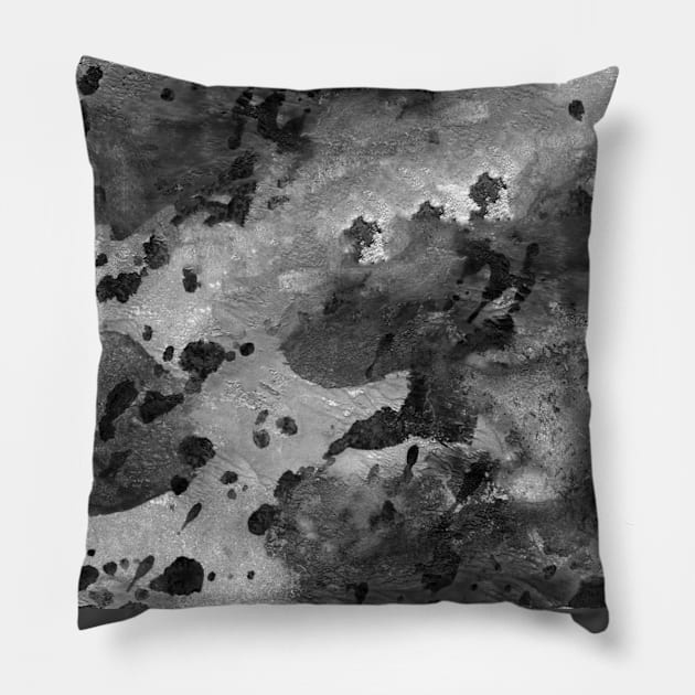 Graphite background. Simple abstract black-white watercolor, animal print. Hand-painted texture with drops, paint smears. Best for  wallpapers, covers and packaging, wrapping paper. Pillow by Olesya Pugach