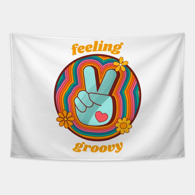 Feeling Groovy - Retro Rainbow Peace Sign Tapestry by Just Kidding Co.