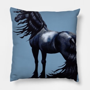 Windswept Friesian Stallion Pillow