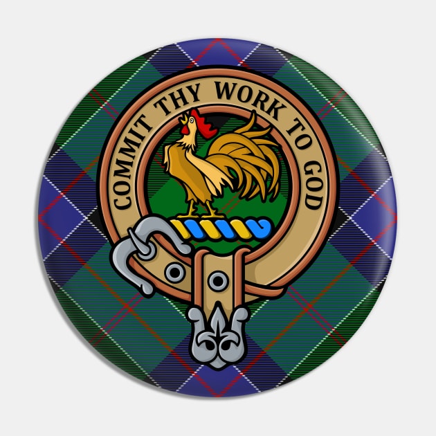 Clan Sinclair Crest over Hunting Tartan Pin by sifis