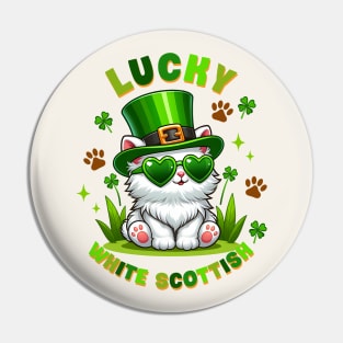 Lucky White Scottish Funny Cat St. Patricks Day Pin