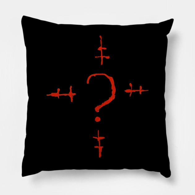 Riddle me this. (Vengeance Red) Pillow by TMW Design